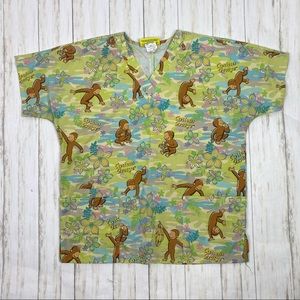 Print V-Neck Medical Scrub Top - Light Green